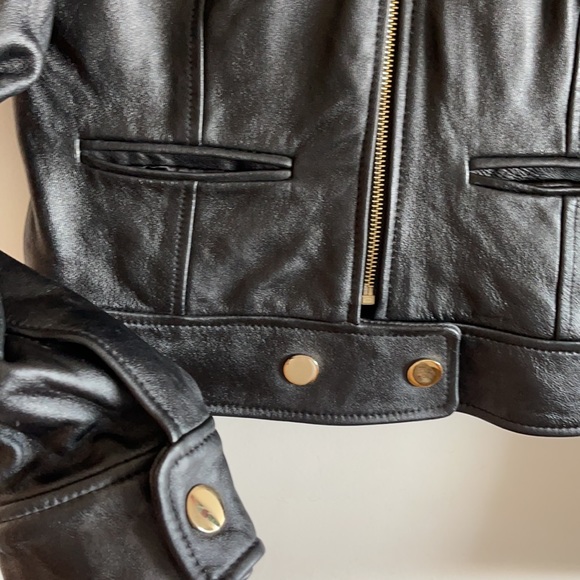 GORGEOUS 100% lambs leather moto leather jacket with gold tone buttons & zips S - Picture 3 of 8